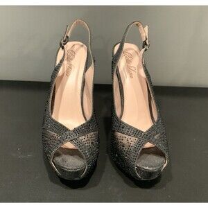 Bella Luna Black Rhinestone Sling-Back Size 10 Pumps